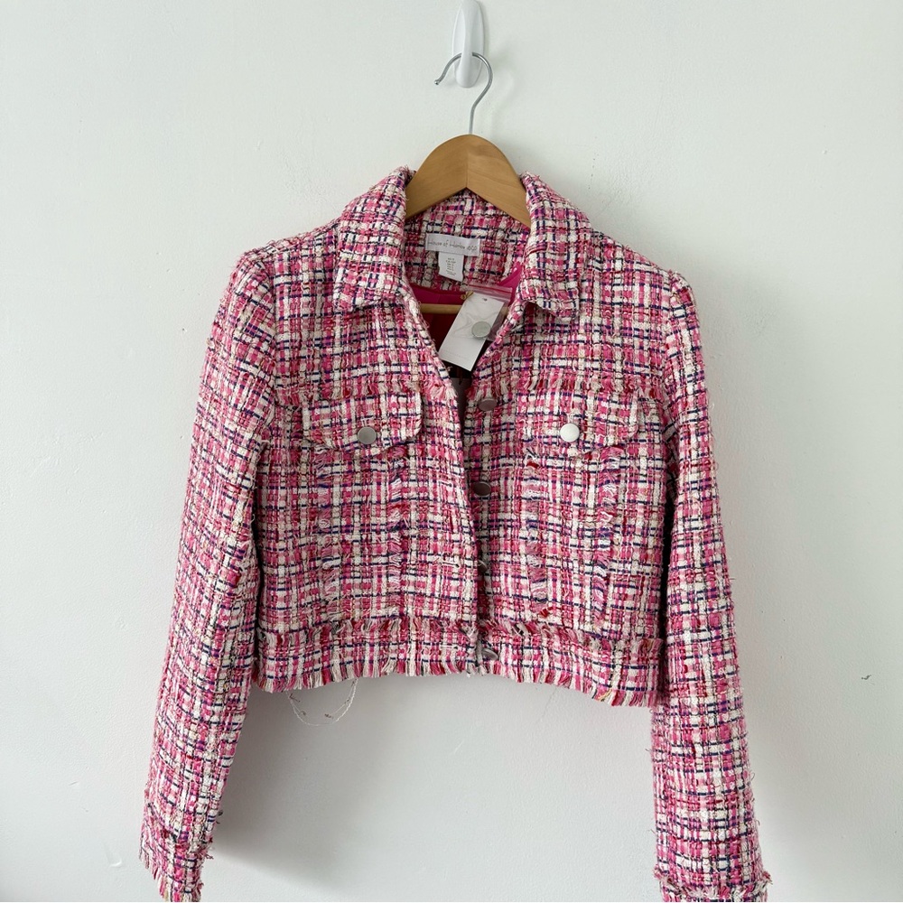 House of Harlow 1960 Pink Blazer with Tweed Texture